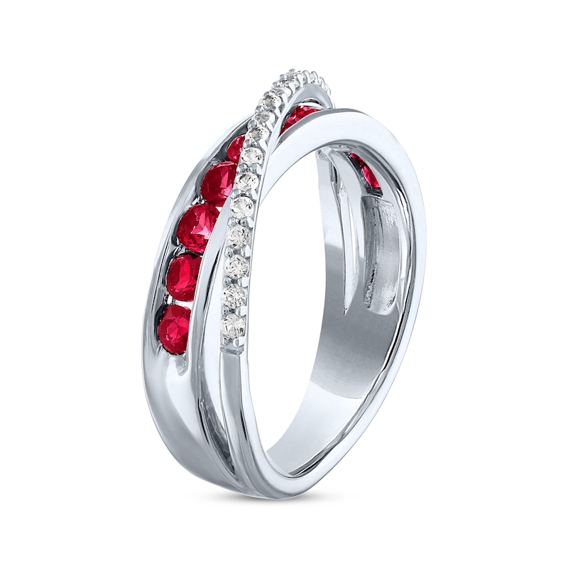 Main Image 2 of Lab-Created Ruby & White Lab-Created Sapphire Crossover Ring Sterling Silver