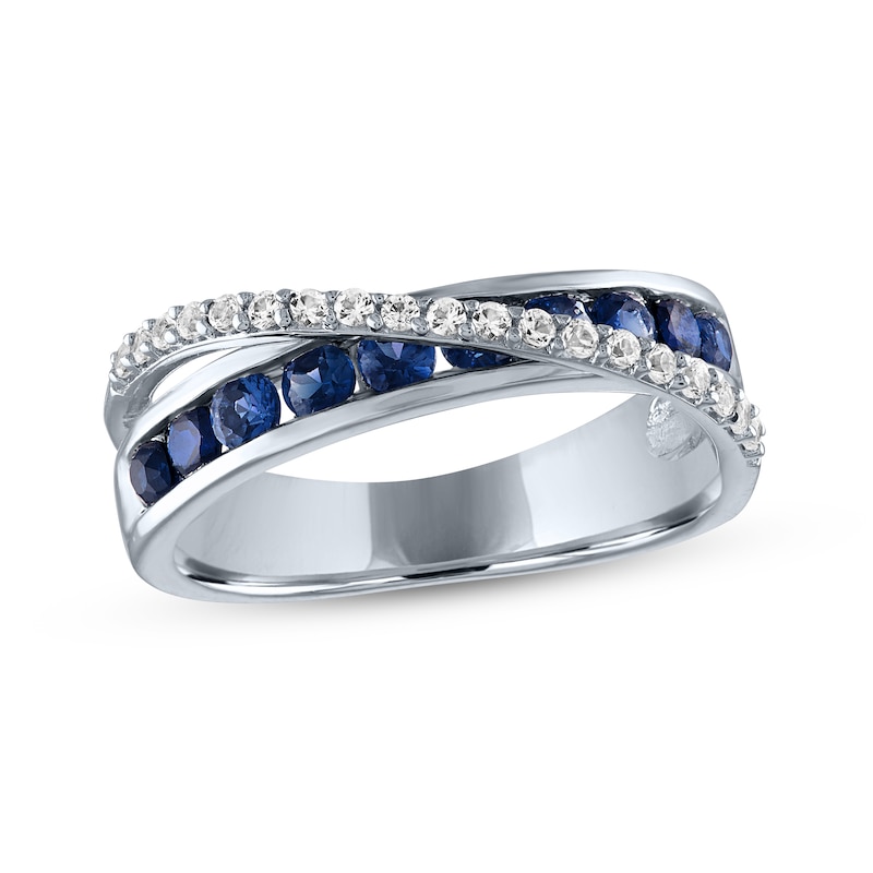 Main Image 1 of Blue Lab-Created Sapphire & White Lab-Created Sapphire Crossover Ring Sterling Silver