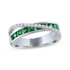 Thumbnail Image 1 of Lab-Created Emerald & White Lab-Created Sapphire Crossover Ring Sterling Silver