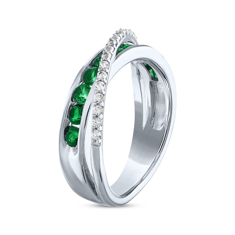 Main Image 2 of Lab-Created Emerald & White Lab-Created Sapphire Crossover Ring Sterling Silver