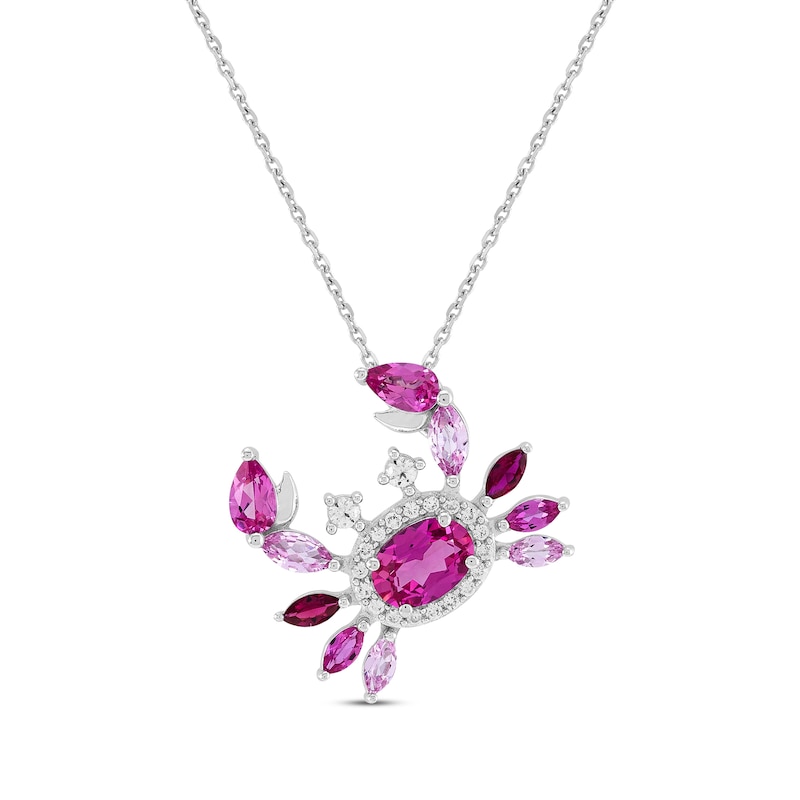 Multi-Shape Lab-Created Ruby, Pink & White Lab-Created Sapphire Crab Necklace Sterling Silver 18"