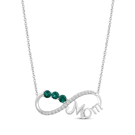 Lab-Created Emerald & White Lab-Created Sapphire "Mom" Infinity Necklace Sterling Silver 20"