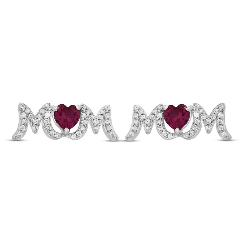 Main Image 2 of Heart-Shaped Lab-Created Ruby & White Lab-Created Sapphire &quot;Mom&quot; Earrings Sterling Silver