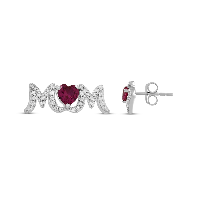 Main Image 3 of Heart-Shaped Lab-Created Ruby & White Lab-Created Sapphire &quot;Mom&quot; Earrings Sterling Silver