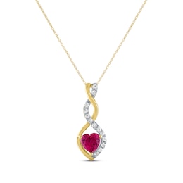 Heart-Shaped Lab-Created Ruby & White Lab-Created Sapphire Twist Drop Necklace 10K Yellow Gold 18&quot;