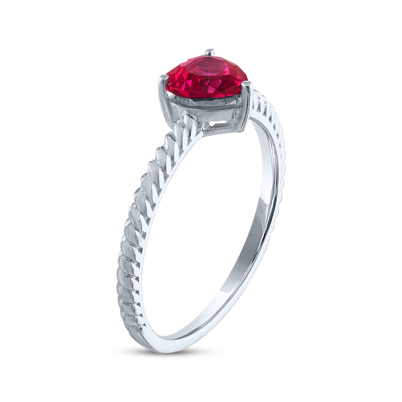 Main Image 2 of Heart-Shaped Lab-Created Ruby Solitaire Rope Ring Sterling Silver