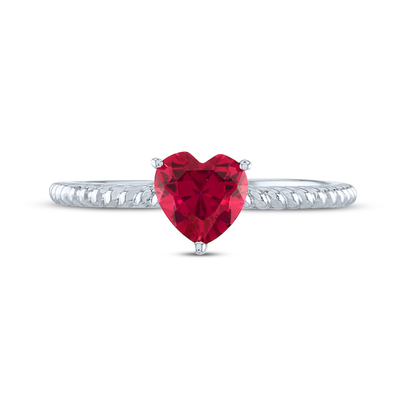 Main Image 3 of Heart-Shaped Lab-Created Ruby Solitaire Rope Ring Sterling Silver