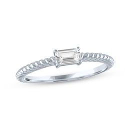 Emerald-Cut White Lab-Created Sapphire Rope Ring Sterling Silver