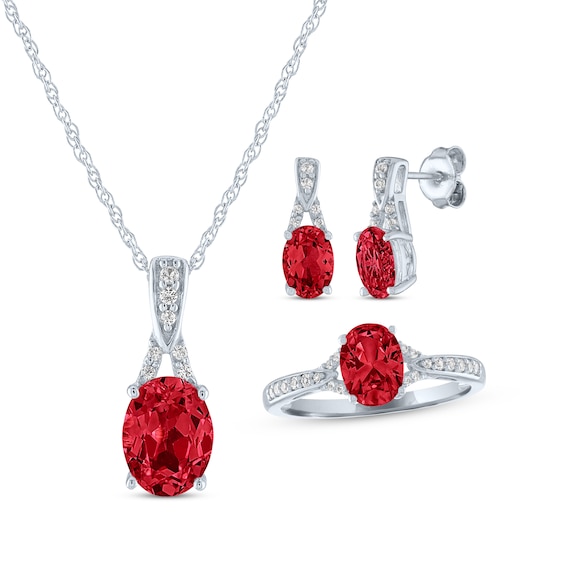 Oval-Cut Lab-Created Ruby & White Lab-Created Sapphire Gift Set Sterling Silver