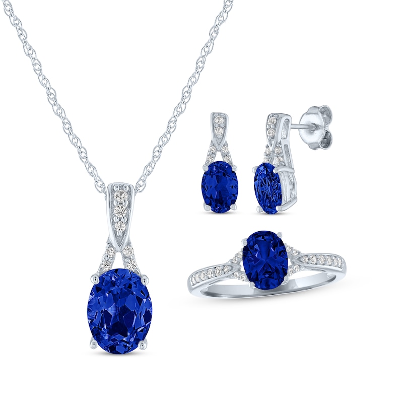 Main Image 1 of Oval-Cut Blue Lab-Created Sapphire & White Lab-Created Sapphire Gift Set Sterling Silver