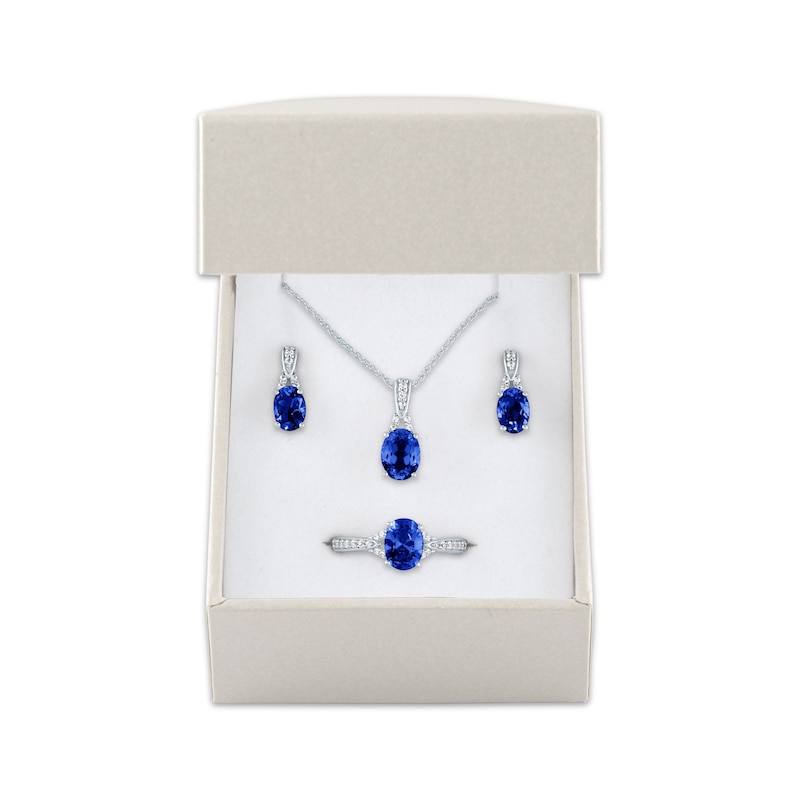 Main Image 5 of Oval-Cut Blue Lab-Created Sapphire & White Lab-Created Sapphire Gift Set Sterling Silver