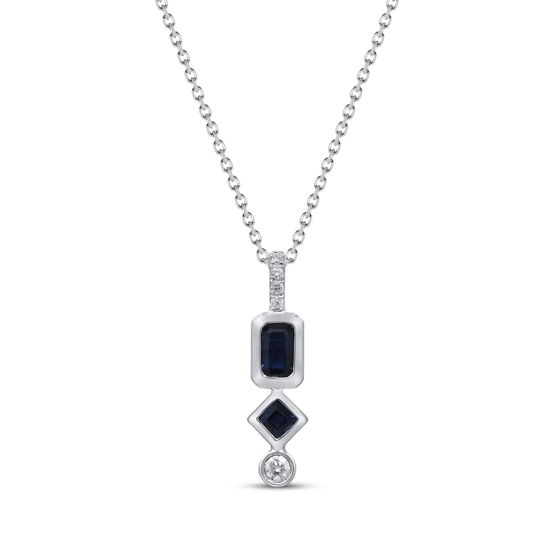 Main Image 1 of Emerald & Square-Cut Blue Sapphire, Round-Cut Diamond Necklace 1/20 ct tw 10K White Gold 18&quot;