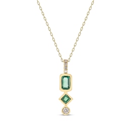 Multi-Shape Emerald & Diamond Drop Necklace 1/20 ct tw 10K Yellow Gold 18&quot;