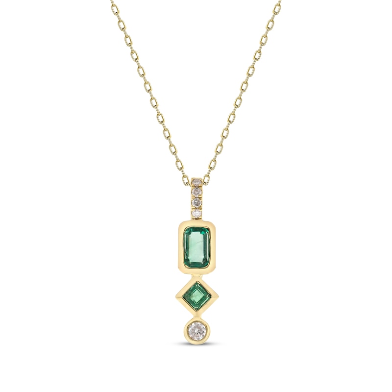 Main Image 1 of Multi-Shape Emerald & Diamond Drop Necklace 1/20 ct tw 10K Yellow Gold 18&quot;