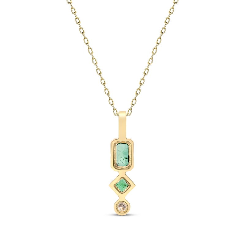 Main Image 2 of Multi-Shape Emerald & Diamond Drop Necklace 1/20 ct tw 10K Yellow Gold 18&quot;