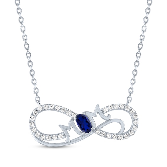 Oval-Cut Blue Lab-Created Sapphire & White Lab-Created Sapphire "Mom" Infinity Necklace Sterling Silver 18"