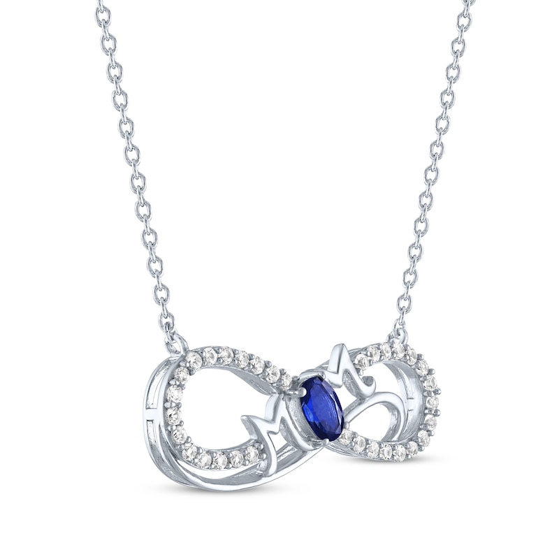 Main Image 2 of Oval-Cut Blue Lab-Created Sapphire & White Lab-Created Sapphire &quot;Mom&quot; Infinity Necklace Sterling Silver 18&quot;