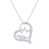 Thumbnail Image 0 of White Lab-Created Sapphire "Mom" Heartbeat Necklace Sterling Silver 18"