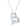 Thumbnail Image 2 of White Lab-Created Sapphire "Mom" Heartbeat Necklace Sterling Silver 18"