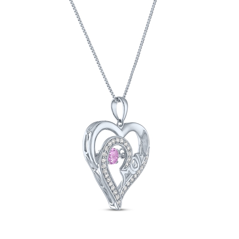Pink & White Lab-Created Sapphire "Mom" Heart Swirl Necklace Sterling Silver 18"