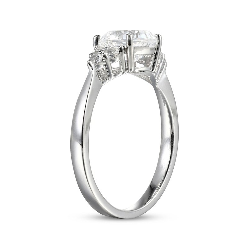 Cushion-Cut White Lab-Created Sapphire Ring Sterling Silver