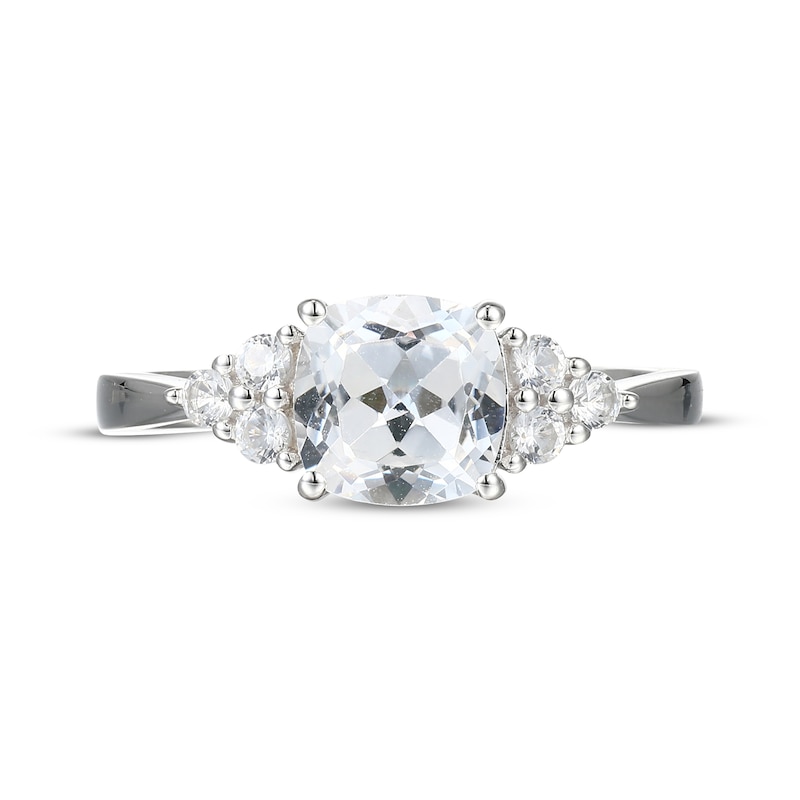 Main Image 3 of Cushion-Cut White Lab-Created Sapphire Ring Sterling Silver