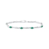 Thumbnail Image 1 of Oval-Cut Lab-Created Emerald & Diamond Accent Wavy Link Bracelet Sterling Silver 7.25&quot;