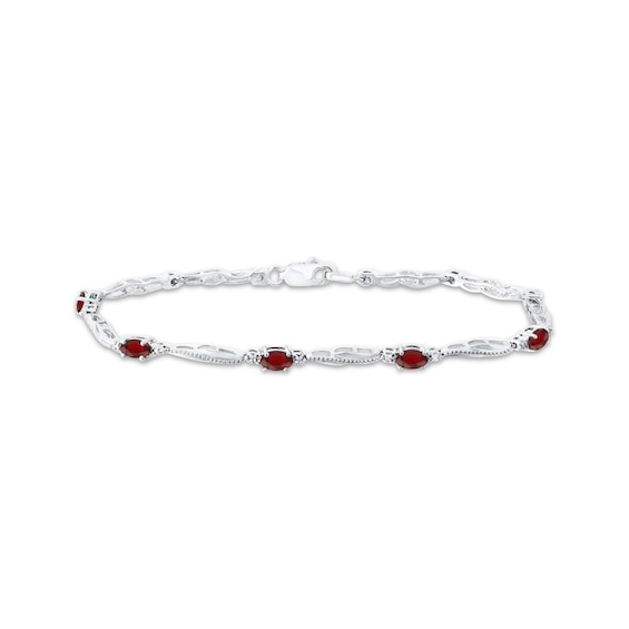 Oval-Cut Lab-Created Ruby & Diamond Accent Wavy Link Bracelet Sterling Silver 7.25"