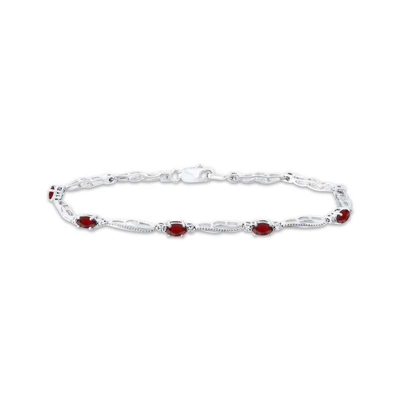 Main Image 1 of Oval-Cut Lab-Created Ruby & Diamond Accent Wavy Link Bracelet Sterling Silver 7.25&quot;