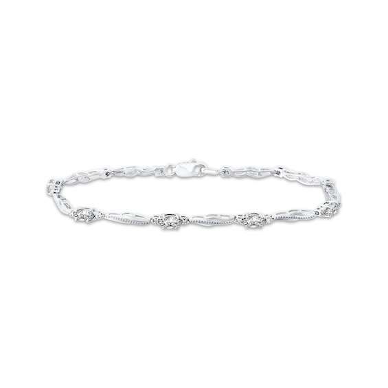 Oval-Cut White Lab-Created Sapphire & Diamond Accent Wavy Link Bracelet Sterling Silver 7.25"