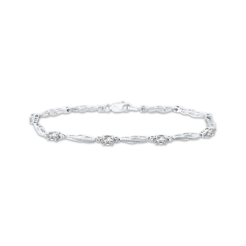 Main Image 1 of Oval-Cut White Lab-Created Sapphire & Diamond Accent Wavy Link Bracelet Sterling Silver 7.25&quot;