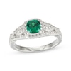 Thumbnail Image 0 of Cushion-Shaped Lab-Created Emerald & White Lab-Created Sapphire Ring Sterling Silver