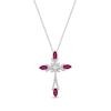 Thumbnail Image 1 of Marquise-Cut Lab-Created Ruby & Round-Cut White Lab-Created Sapphire Cross Necklace Sterling Silver 18&quot;