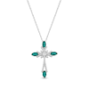 Thumbnail Image 1 of Marquise-Cut Lab-Created Emerald & Round-Cut White Lab-Created Sapphire Cross Necklace Sterling Silver 18&quot;