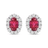 Thumbnail Image 1 of Oval-Cut Lab-Created Ruby & White Lab-Created Sapphire Halo Earrings Sterling Silver