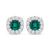 Thumbnail Image 1 of Cushion-Cut Lab-Created Emerald & White Lab-Created Sapphire Frame Earrings Sterling Silver