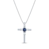 Thumbnail Image 1 of Oval-Cut Blue Lab-Created Sapphire & Round-Cut White Lab-Created Sapphire Cross Necklace Sterling Silver 18&quot;