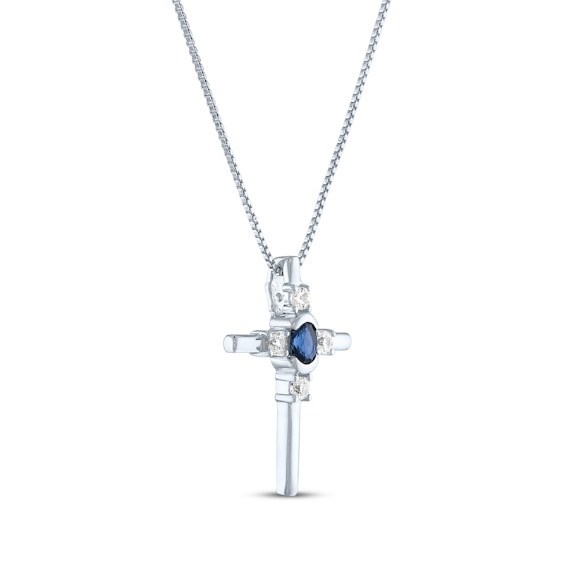 Main Image 2 of Oval-Cut Blue Lab-Created Sapphire & Round-Cut White Lab-Created Sapphire Cross Necklace Sterling Silver 18&quot;