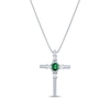 Thumbnail Image 1 of Oval-Cut Lab-Created Emerald & Round-Cut White Lab-Created Sapphire Cross Necklace Sterling Silver 18&quot;