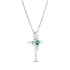 Thumbnail Image 2 of Oval-Cut Lab-Created Emerald & Round-Cut White Lab-Created Sapphire Cross Necklace Sterling Silver 18&quot;