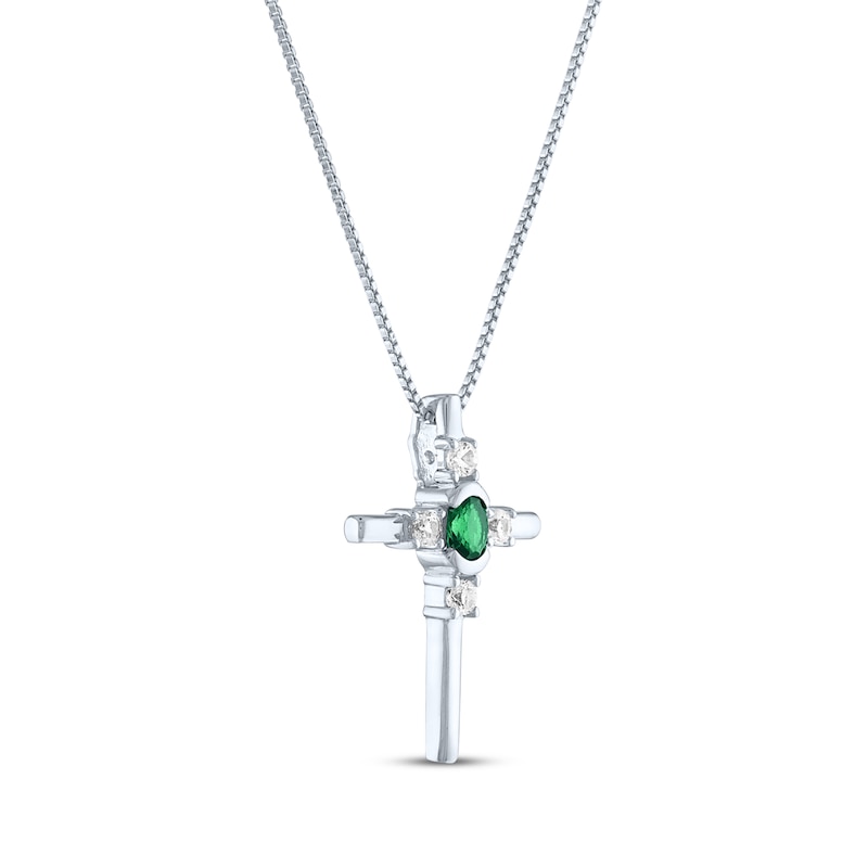 Main Image 2 of Oval-Cut Lab-Created Emerald & Round-Cut White Lab-Created Sapphire Cross Necklace Sterling Silver 18&quot;