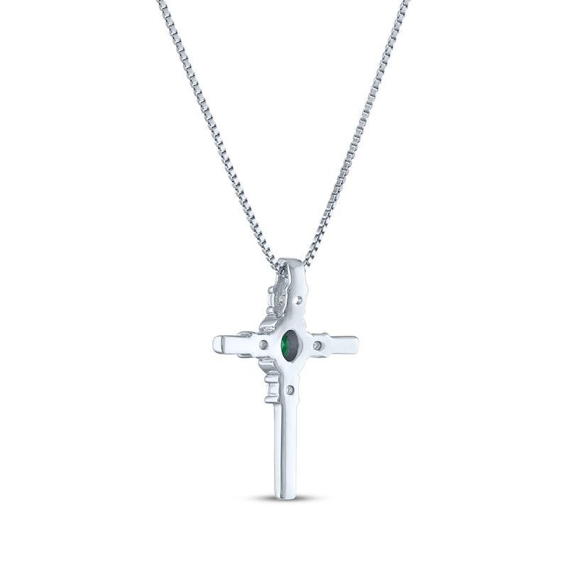 Main Image 3 of Oval-Cut Lab-Created Emerald & Round-Cut White Lab-Created Sapphire Cross Necklace Sterling Silver 18&quot;