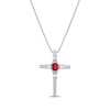 Thumbnail Image 1 of Oval-Cut Lab-Created Ruby & Round-Cut White Lab-Created Sapphire Cross Necklace Sterling Silver 18&quot;