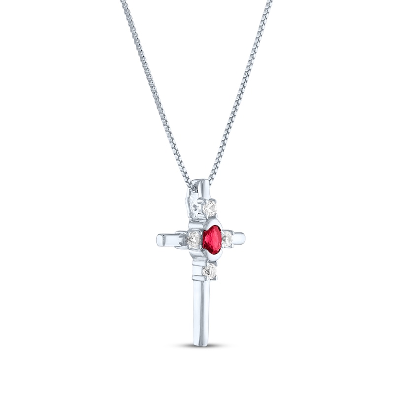 Main Image 2 of Oval-Cut Lab-Created Ruby & Round-Cut White Lab-Created Sapphire Cross Necklace Sterling Silver 18&quot;