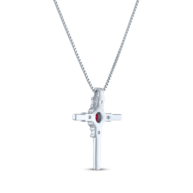 Main Image 3 of Oval-Cut Lab-Created Ruby & Round-Cut White Lab-Created Sapphire Cross Necklace Sterling Silver 18&quot;