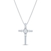 Thumbnail Image 1 of Oval Round-Cut White Lab-Created Sapphire Cross Necklace Sterling Silver 18&quot;