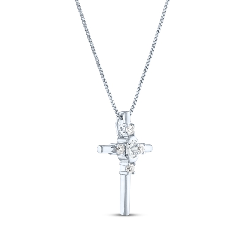 Main Image 2 of Oval Round-Cut White Lab-Created Sapphire Cross Necklace Sterling Silver 18&quot;