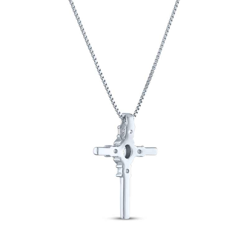 Main Image 3 of Oval Round-Cut White Lab-Created Sapphire Cross Necklace Sterling Silver 18&quot;