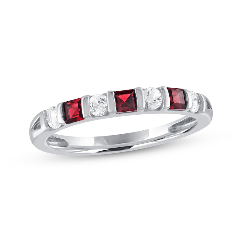 Main Image 1 of Lab-Created Ruby & White Lab-Created Sapphire Ring Sterling Silver