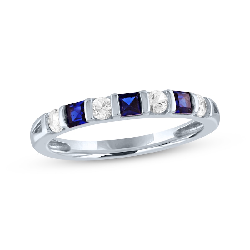 Main Image 1 of Square-Cut Blue Lab-Created Sapphire & Round-Cut White Lab-Created Sapphire Ring Sterling Silver